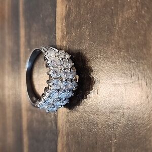 Vintage 925 Sterling Silver Cubic Zirconia Cluster Band Ring Size 9